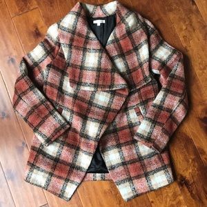Draped plaid coat